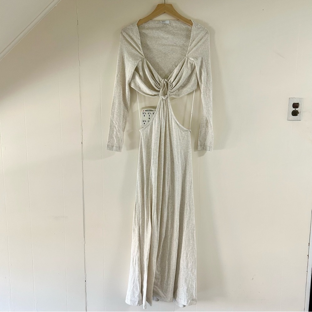 Rosetta Getty Ruched Cutout Cotton-Jersey Maxi Dress in Light Grey Melange sz M - Picture 3 of 6
